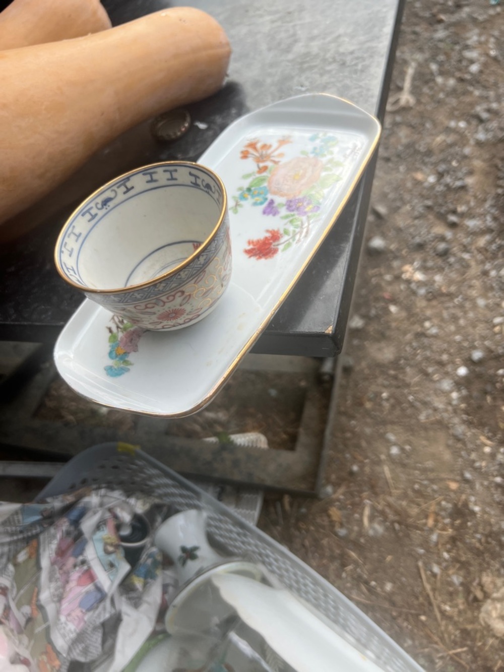 Floral Porcelain Cup & Tray with Gold Trim